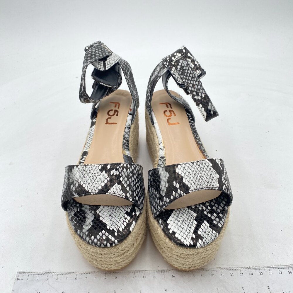 Fsj Snake Print Open Toe Platform Wedge High Heel… - image 3